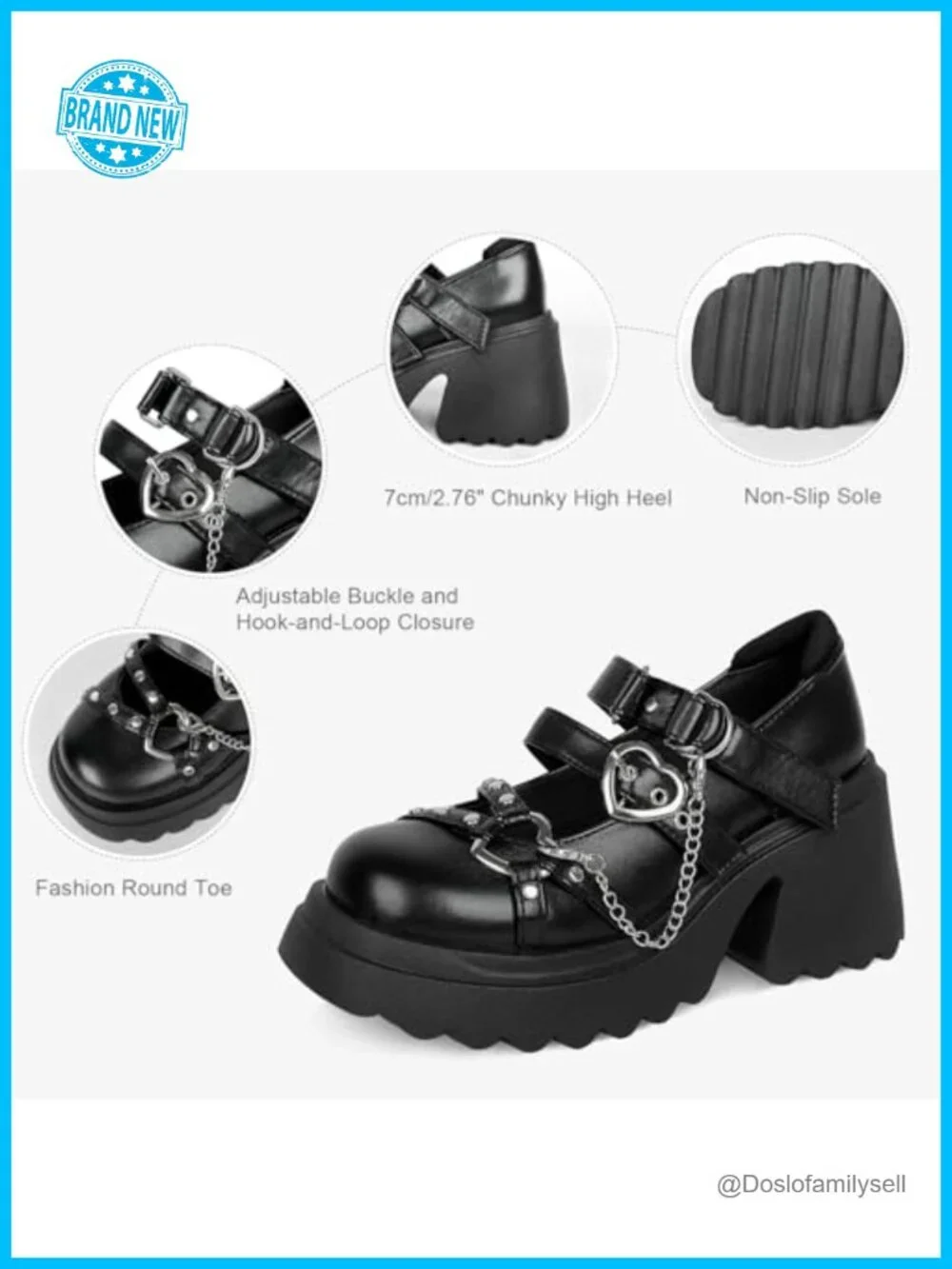 Goth Platform Mary Janes Chunky Heel Pumps Faux Leather